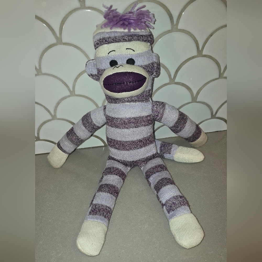 Purple Lavender White Striped Sock Monkey Plush Stuffed Animal Circo 2012 13"